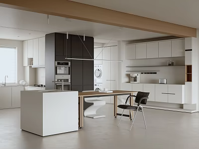 Modern Kitchen Interior Design With Black And White Cabinets Island Counter And Pendant Lights 3d model