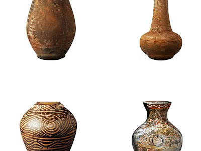 Decorative Handcrafted Ceramic Vessels with Traditional Textured Patterns and Various Shapes 3d model