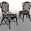 Rattan Accent Chairs With Round Back Striped Cushion Black And Beige Vintage Design