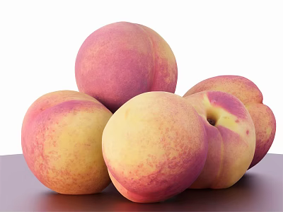 Fresh Ripe Juicy Peaches Stacked On A Wooden Table Surface 3d model