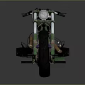 Green Custom Motorcycle With Shark Mouth Design And Large Black Tires