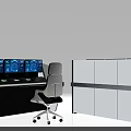 Modern Office Desk With Multiple Monitors And Ergonomic Chair Setup 3d model