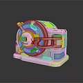 Silver And Yellow Mechanical Device With Circular Structure And Reflective Black Base 3d model