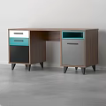Modern Wooden Desk With White Teal Black Gray Drawers And Cabinet