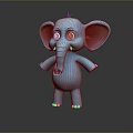 Cute Light Blue Cartoon Elephant With Pink Ears Green Eyes Standing On Reflective Surface