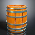 Wooden Barrel With Orange Wood Surface And Silver Metal Hoops Structure