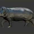 Shiny Blue Green Hippo Sculpture With Metallic Texture On Dark Background