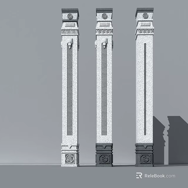 Classical Architectural Columns With Intricate Carvings Decorative Capitals And Ornate Bases 3d model 