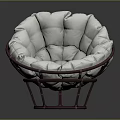 Modern Single Sofa with Puffy White Cushions and Red Metal Frame Design