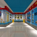 Safety Appraisal Work Exhibition Hall With Blue Red Wall Displays And Slogans