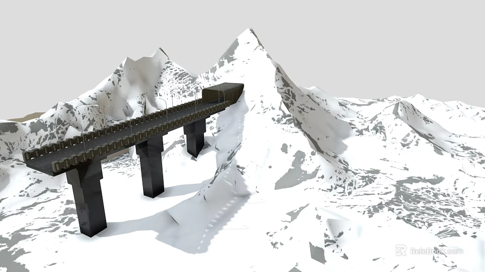 Garden Landscape Featuring Snowy Mountains Stone Bridge And Natural Scenic Elements 3d model 