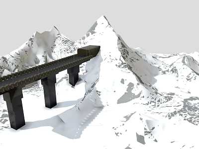 Garden Landscape Featuring Snowy Mountains Stone Bridge And Natural Scenic Elements 3d model