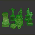 Artistic Carved Sculptures Including Standing Figures Masks And Animal Claws On Stands