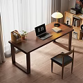 Home Office Wooden Desk With Laptop Table Lamp Books Folder And Comfortable Chair