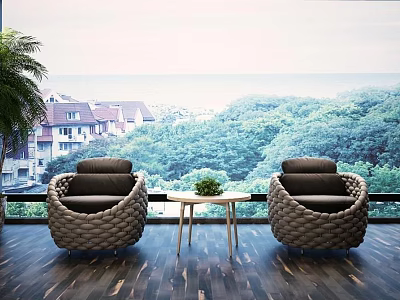 Cozy Woven Leisure Sofa Set With Small Coffee Table Green Plant And Natural Window View 3d model