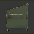 Industrial Metal Trash Bin With Corrugated Lid And Warning Labels On Wheels
