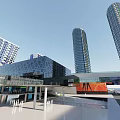 Modern Commercial Complex With Tall Glass Towers And Open Plaza Design