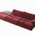 Stylish Red Plush Sectional Sofa With Modular Design And Side Tray Table 3d model