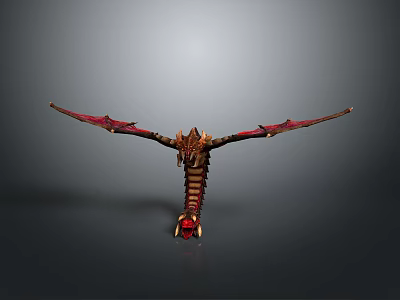 Dragon Scene Decorative Piece With Spread Red Wings Brown Body And Golden Accents 3d model
