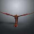 Dragon Scene Decorative Piece With Spread Red Wings Brown Body And Golden Accents