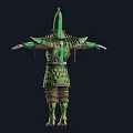 Mythical Character In Green Scaled Armor With Spiked Helmet And Outstretched Arms