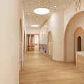 Kindergarten Interior Design With Wooden Walls Climbing Wall Round Balls And Arched Windows