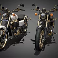 Classic Black Motorcycles With Gold Accents And Chrome Details Parked Together