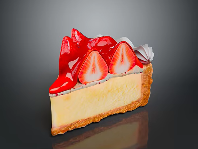 Delicious Strawberry Cheesecake With Fresh Strawberry Topping Whipped Cream Creamy Yellow Layer And Crust 3d model