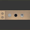 Wooden Utility Counter With Circular Openings Open Shelf And Cabinet Design