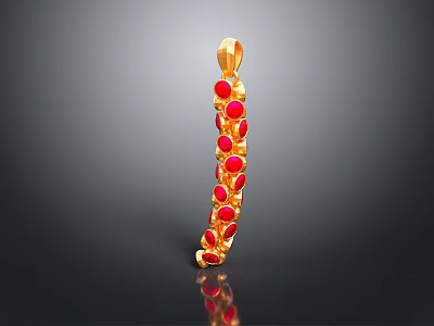Golden Fashion Pendant Featuring Red Gemstones And Curved Design For Clothing 3d model