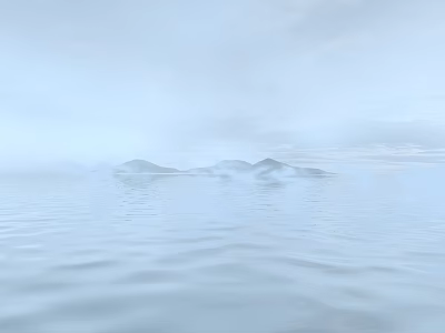 Scenic View of Calm Water with Gentle Ripples Distant Misty Islands in Hazy Light Blue 3d model