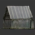 Old Wooden Houses With Weathered Wood And Sloped Roofs On Grassy Ground
