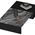 Modern Coffee Table Featuring Marble Top Black Frame Black Vase Small Brown Cup And Books