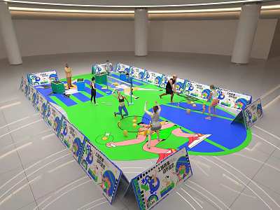 Indoor Children's Activity Area Featuring Colorful Mats People Playing And Cartoon Panels 3d model