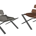 Contemporary Accent Chairs With Leather And Fabric Upholstery And Cross Metal Leg Design