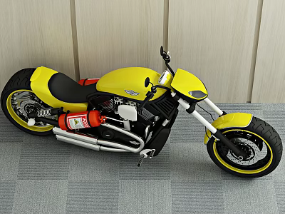 Yellow Motorcycle With Black Seat Red Fuel Tank And Yellow Wheels Indoor 3d model