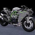 Sleek Sporty Motorcycle With Gray Green Accents Aerodynamic Bodywork Single Seat And Black Wheels