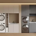 Modern Laundry Room Design With Stacked Washing Machines Cabinets Sink And Storage