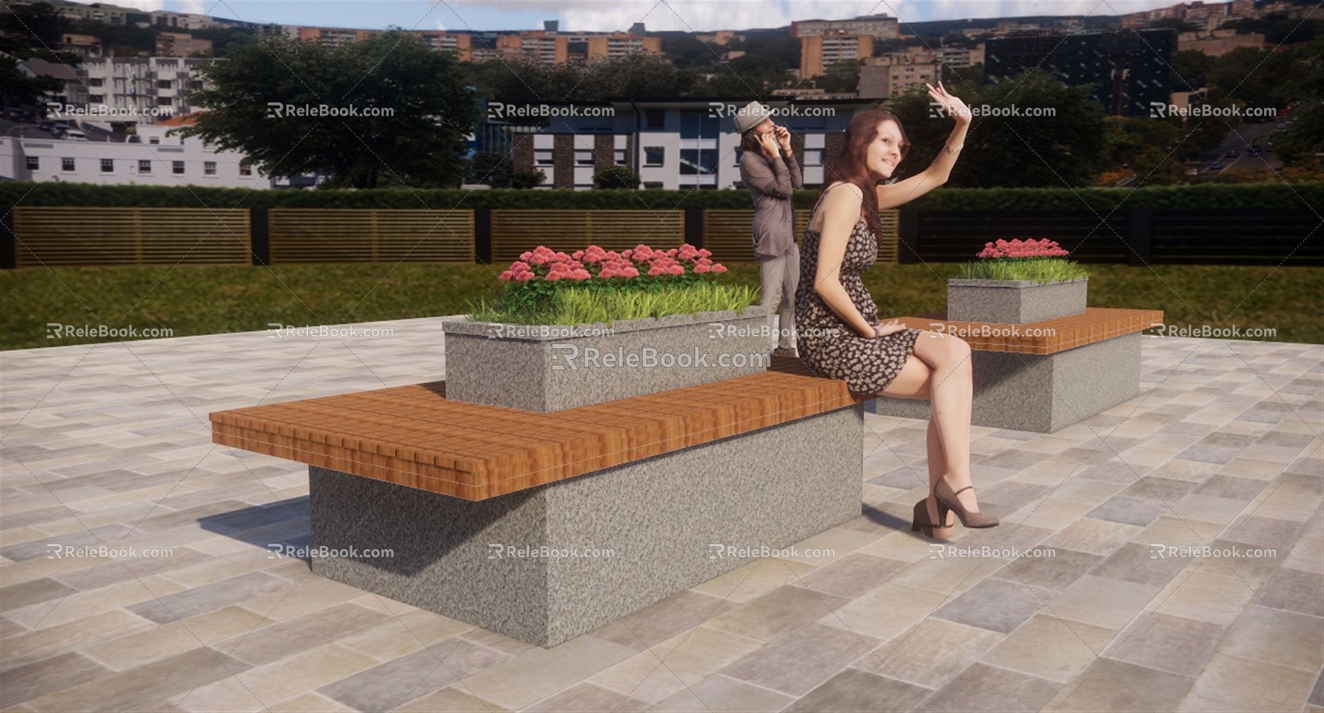 Modern outdoor chair garden sketch landscape seat park bench 3d model