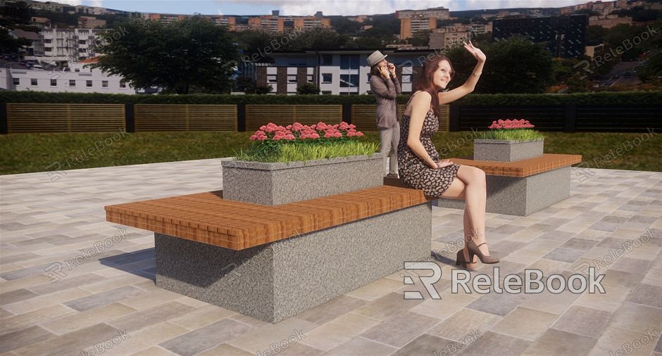 Modern outdoor chair garden sketch landscape seat park bench model