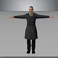 Male Character In Dark Trench Coat Standing With Arms Outstretched And Short Hair