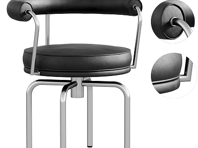 Modern Black Leather Leisure Chair With Silver Metal Frame And Round Armrest Design 3d model