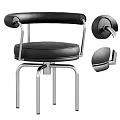Modern Black Leather Leisure Chair With Silver Metal Frame And Round Armrest Design