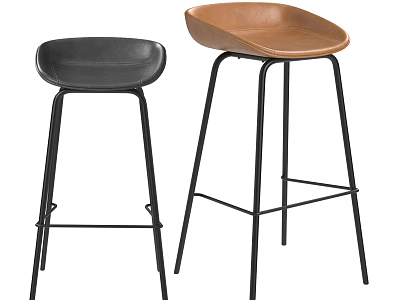 Modern Bar Stools With Black And Brown Leather Seats And Black Metal Legs 3d model