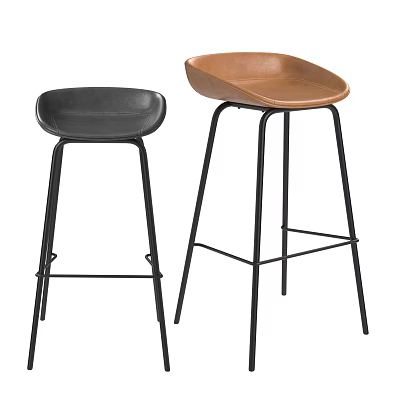 Modern Bar Stools With Black And Brown Leather Seats And Black Metal Legs 3d model