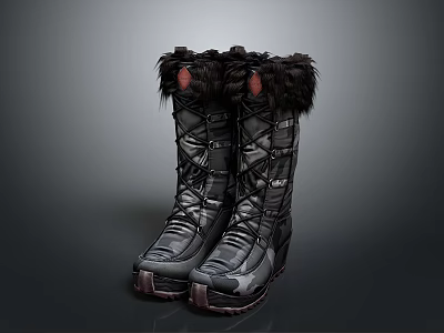 Tall Winter Boots With Fur Trim And Non Slip Sole For Outdoor Activities 3d model