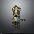 Mechanical Character Design With Golden Blue Armor And Red Accent Tech Details