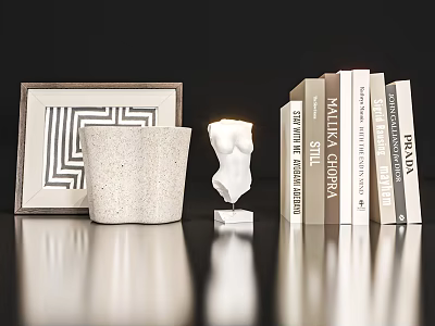 Elegant Ornament Combination With Framed Geometric Art Textured Cement Planter White Torso Sculpture And Books 3d model