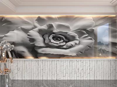 Black and White Rose Illuminated Background Wall With White Brick Base 3d model