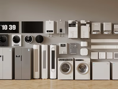 Various Types of Modern Household Appliances on Display with Refrigerators Washing Machines and TVs 3d model